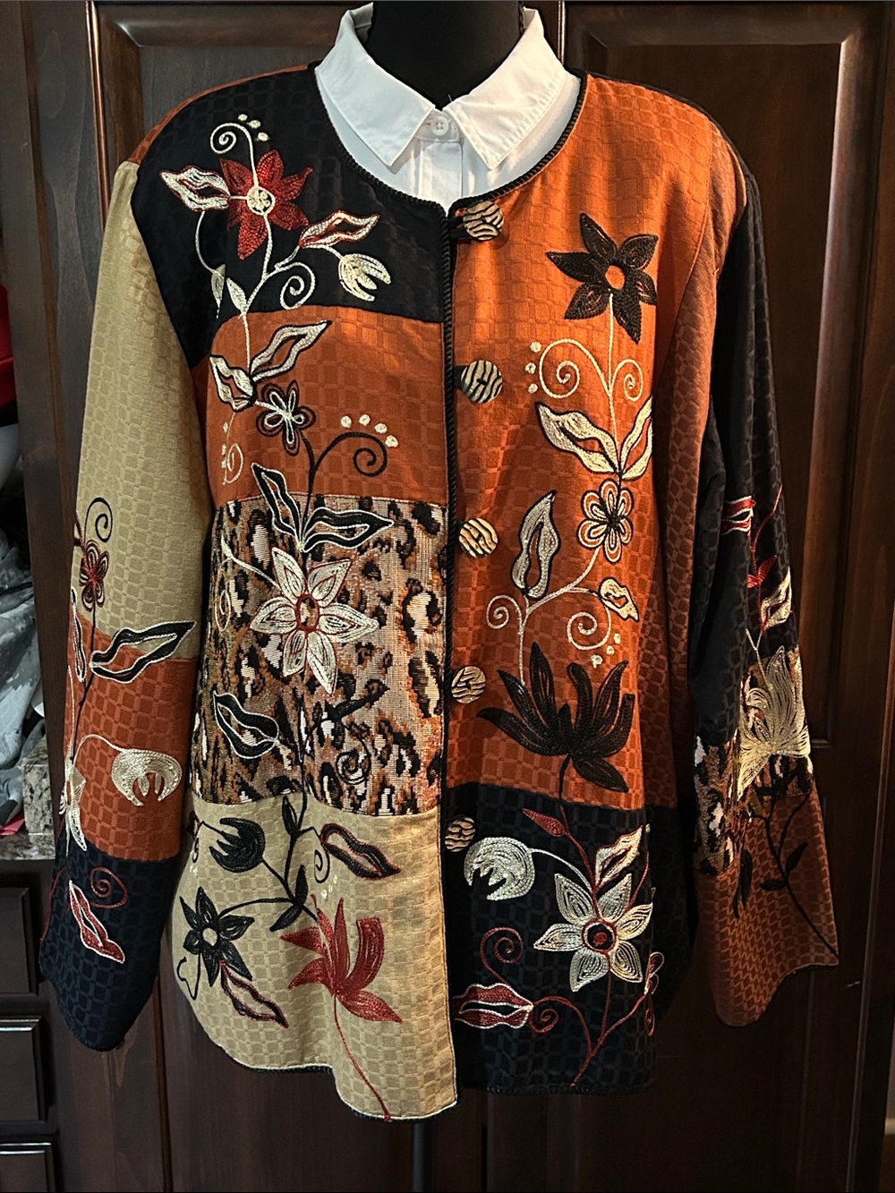 Drapers & Damp s Sz XL Embroidered Patchwork Fall Floral Jacket - Orange Multi